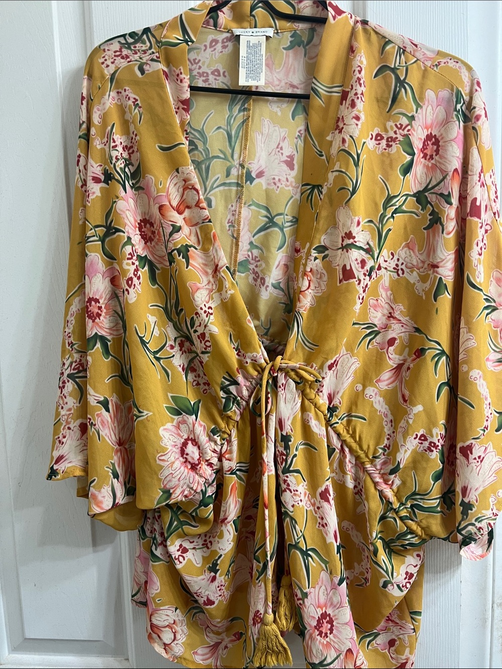 Lucky Brand Mustard Floral Tie-Front Tunic